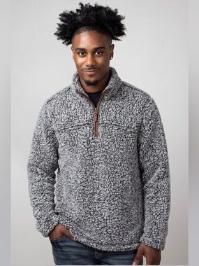 Alpine Sherpa 1/4 Zip Pullover Jacket Tribal Men's Size S Gray Cabincore Winter